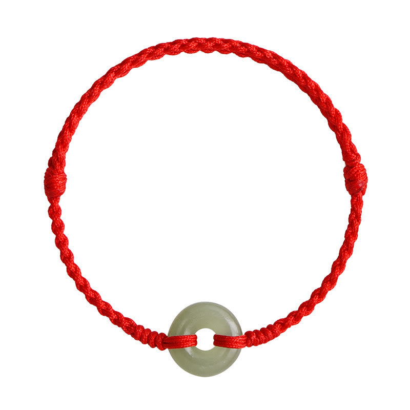 Natural Hetian Jade Ping An Kou Peace Buckle Red String Braided Bracelet Anklet