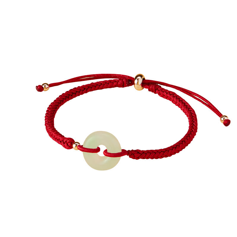 Natural Hetian Jade Peace Buckle Fu Character Protection Luck Braided Bracelet
