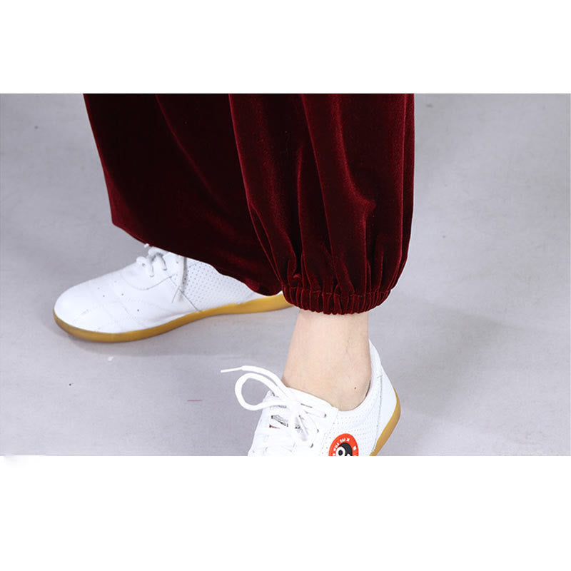 2Pcs Fall Winter Tai Chi Qigong Practice Unisex Frog-Button Meditation Velour Clothing Set