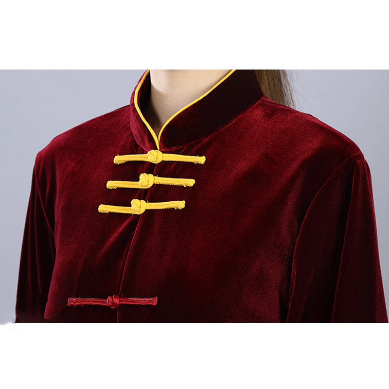 2Pcs Fall Winter Tai Chi Qigong Practice Unisex Frog-Button Meditation Velour Clothing Set