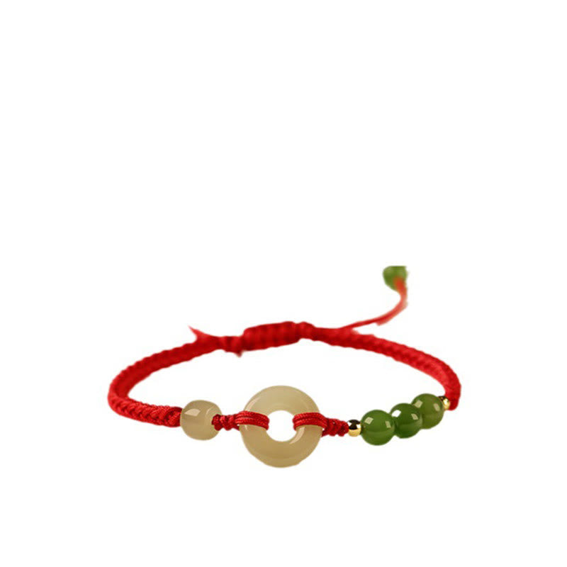 Natural Hetian Jade Peace Buckle Red String Protection Luck Bracelet