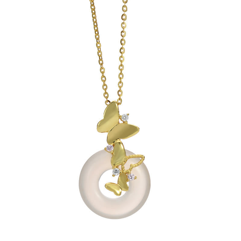 925 Sterling Silver Butterfly Chalcedony Peace Buckle Blessing Luck Necklace Pendant