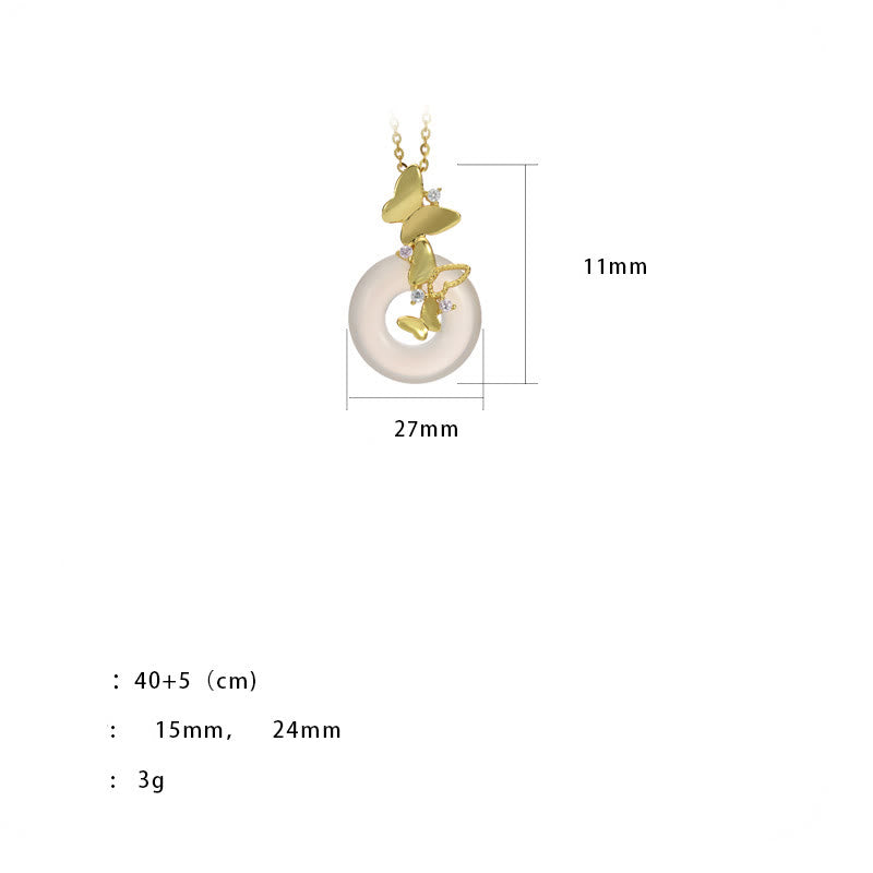 925 Sterling Silver Butterfly Chalcedony Peace Buckle Blessing Luck Necklace Pendant