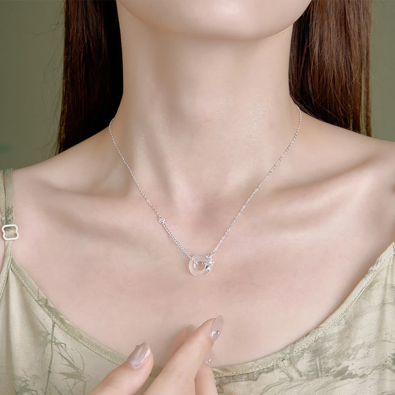 925 Sterling Silver Tulip Chalcedony Peace Buckle Fortune Necklace Pendant