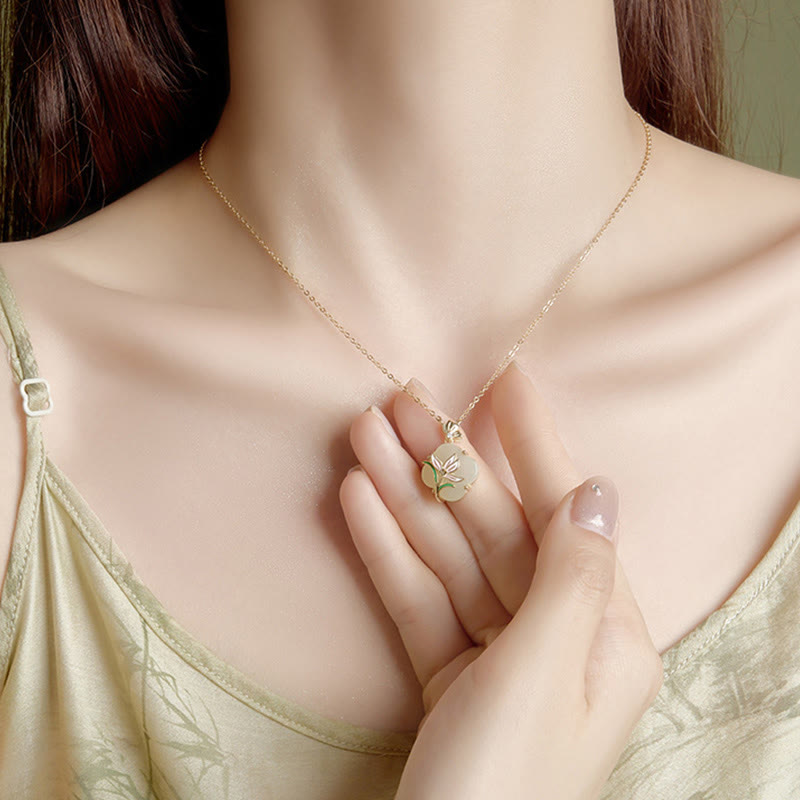 925 Sterling Silver Magnolia Butterfly Hetian Jade Four Leaf Clover Blessing Earrings Necklace Pendant