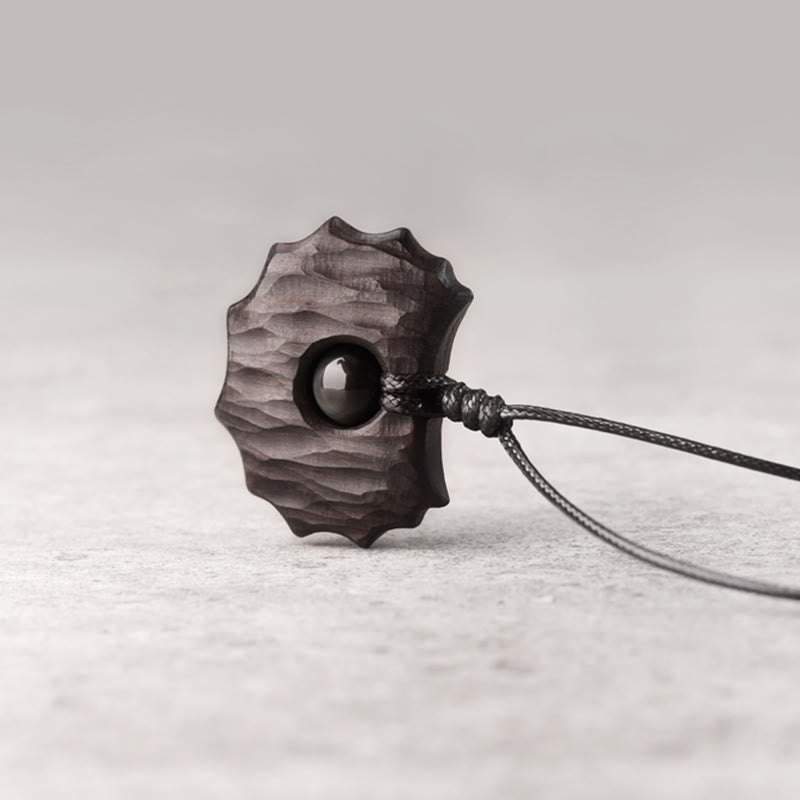 Ebony Wood Obsidian Irregular Shape Peace Calm Necklace Pendant