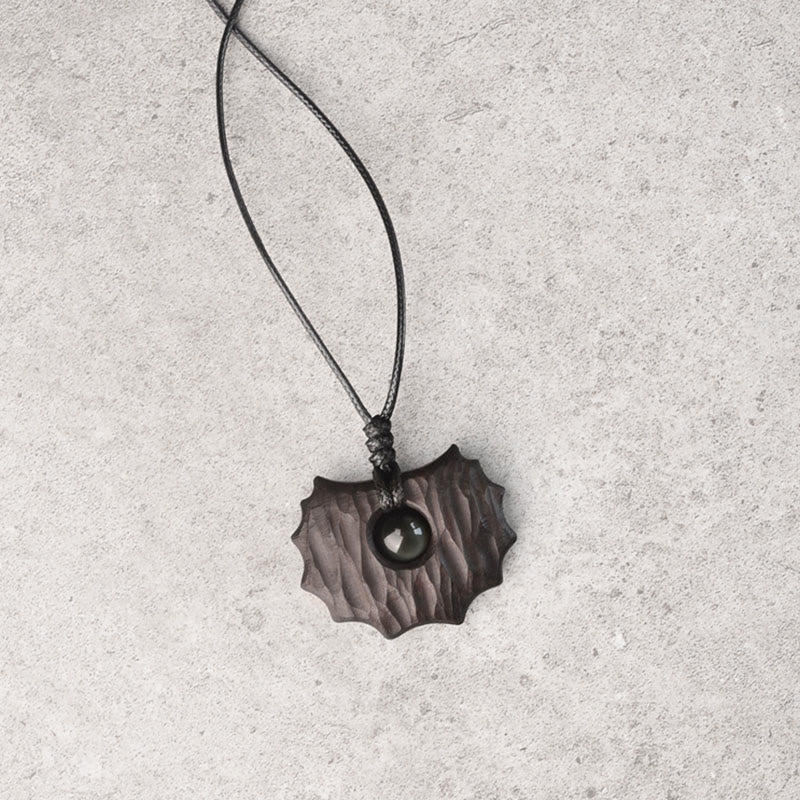 Ebony Wood Obsidian Irregular Shape Peace Calm Necklace Pendant