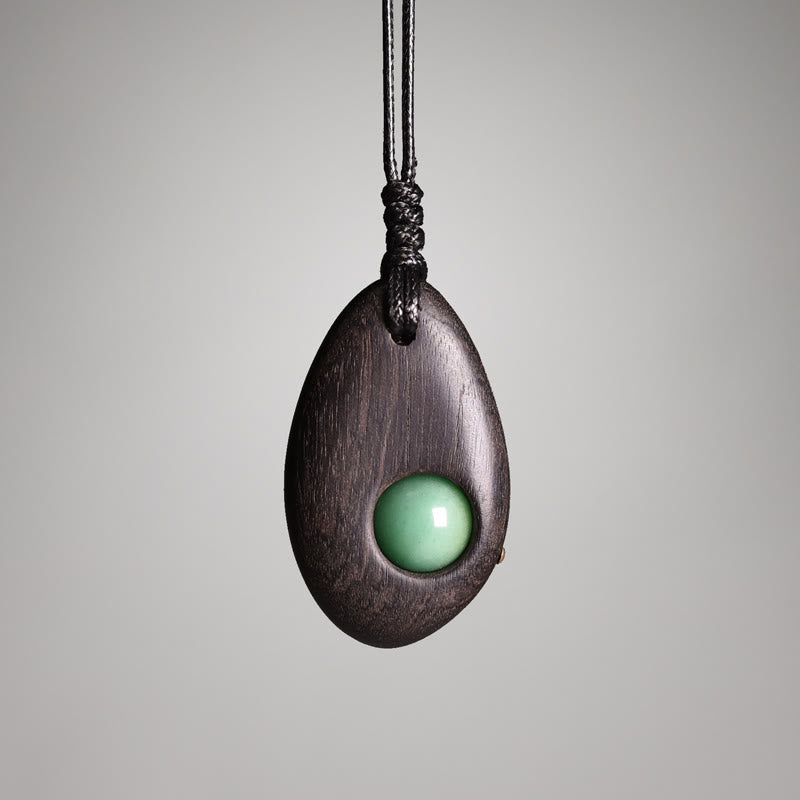 Ebony Wood Green Aventurine Peace Calm Necklace Pendant