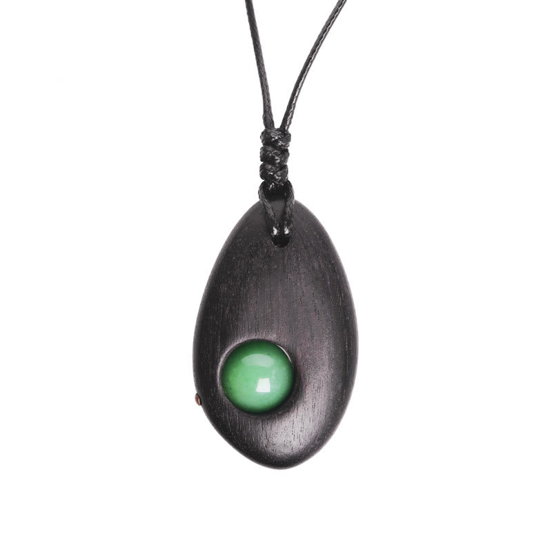 Ebony Wood Green Aventurine Peace Calm Necklace Pendant