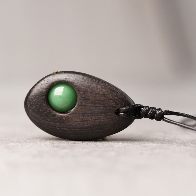 Ebony Wood Green Aventurine Peace Calm Necklace Pendant