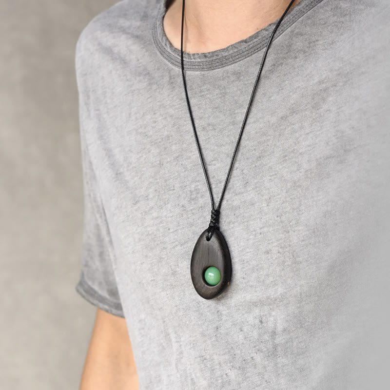 Ebony Wood Green Aventurine Peace Calm Necklace Pendant