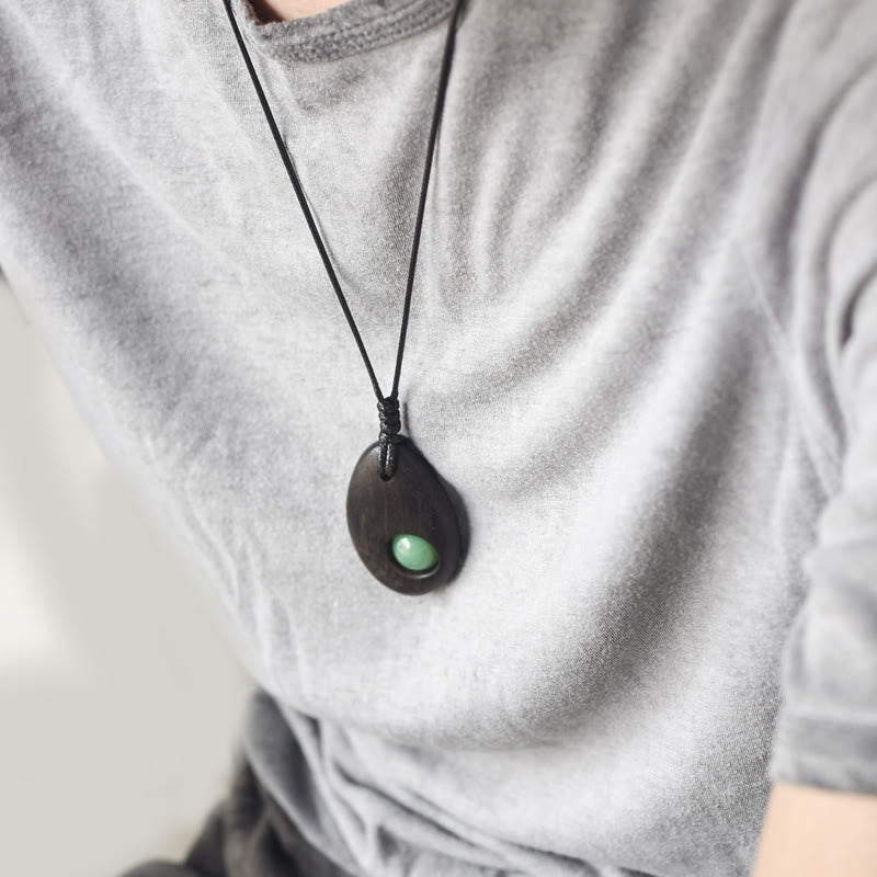 Ebony Wood Green Aventurine Peace Calm Necklace Pendant