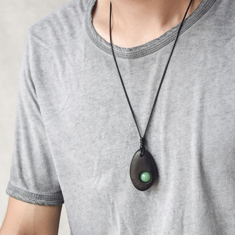 Ebony Wood Green Aventurine Peace Calm Necklace Pendant