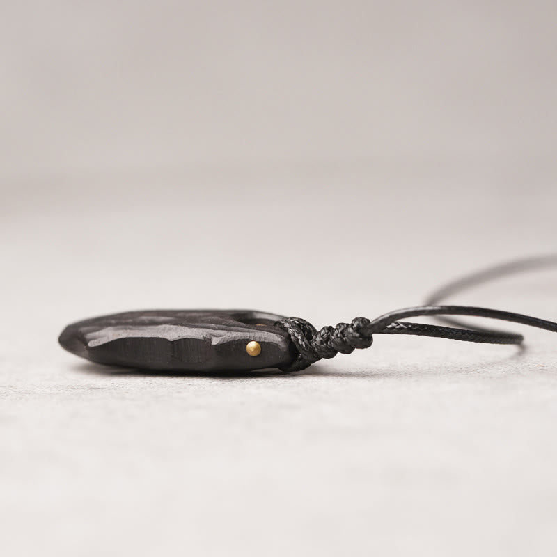 Ebony Wood Irregular Shape Copper Bead Peace Calm Necklace Pendant