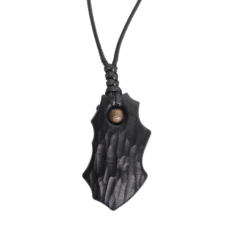 Ebony Wood Irregular Shape Copper Bead Peace Calm Necklace Pendant