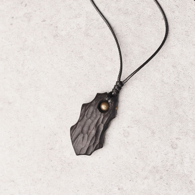 Ebony Wood Irregular Shape Copper Bead Peace Calm Necklace Pendant