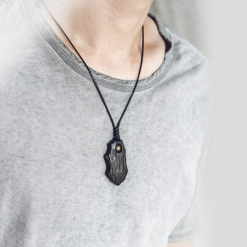 Ebony Wood Irregular Shape Copper Bead Peace Calm Necklace Pendant