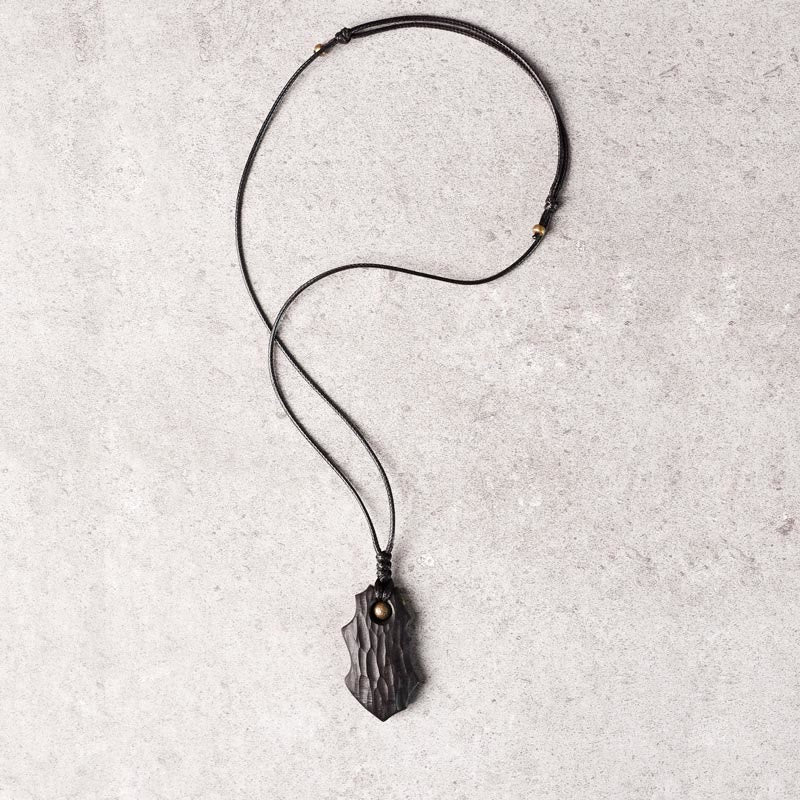 Ebony Wood Irregular Shape Copper Bead Peace Calm Necklace Pendant