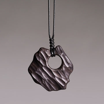 Ebony Wood Hollow Irregular Shape Peace Balance Necklace Pendant
