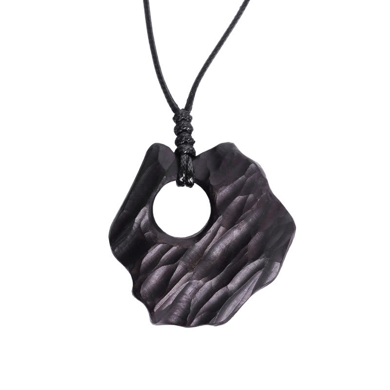 Ebony Wood Hollow Irregular Shape Peace Balance Necklace Pendant