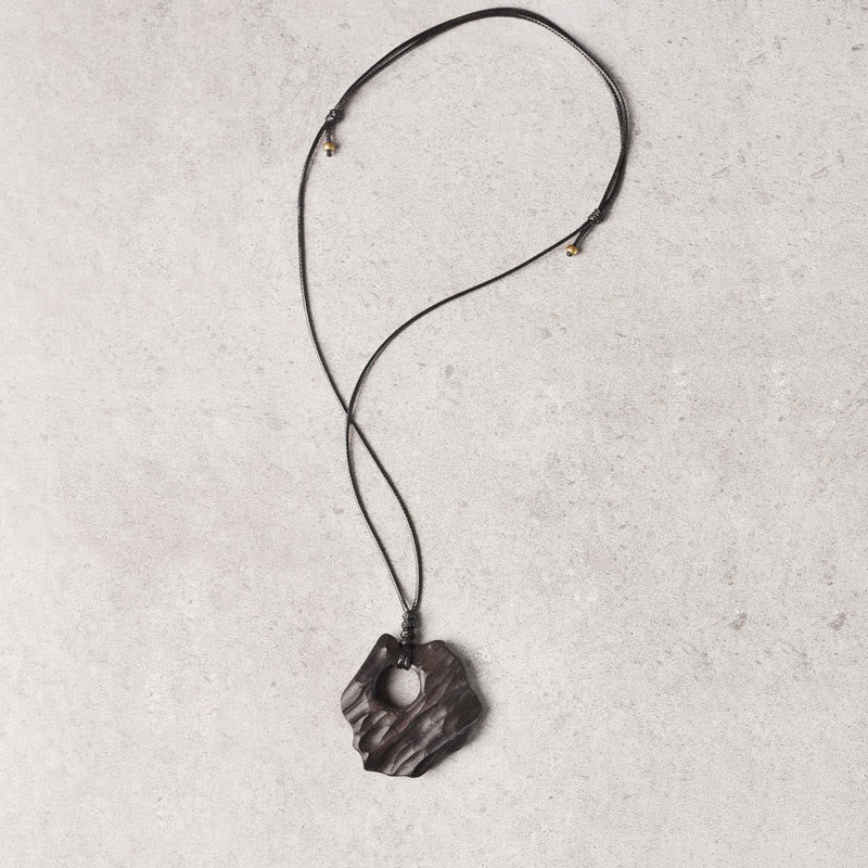 Ebony Wood Hollow Irregular Shape Peace Balance Necklace Pendant