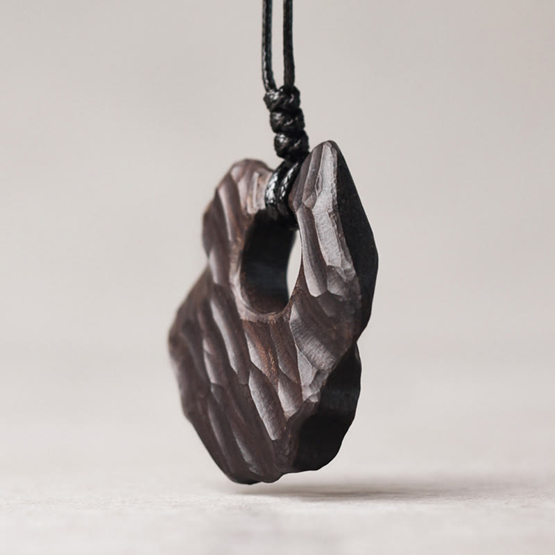 Ebony Wood Hollow Irregular Shape Peace Balance Necklace Pendant