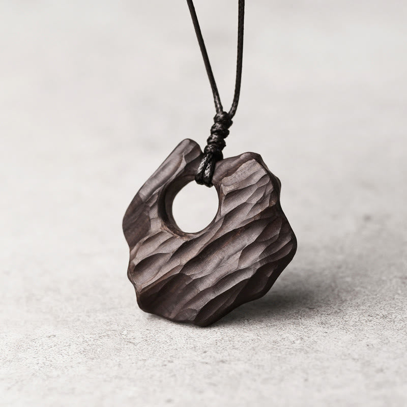 Ebony Wood Hollow Irregular Shape Peace Balance Necklace Pendant