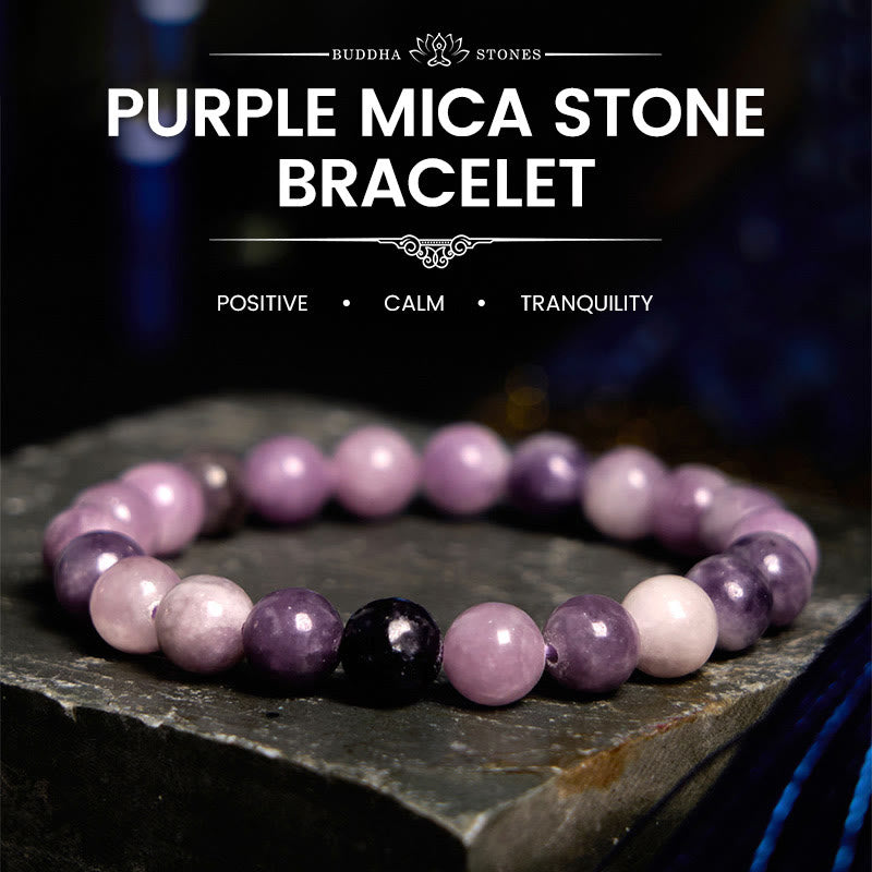 Lepidolite Purple Mica Stone Beaded Bracelet for Emotional Balance