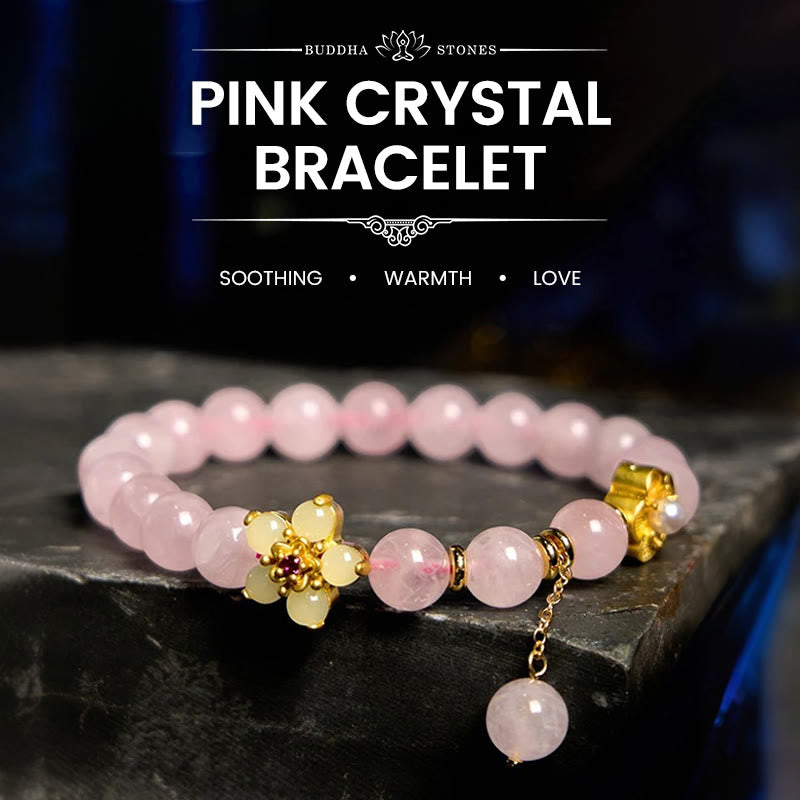 Handmade Floral Rose Quartz and Citrine Copper Bracelet for Women