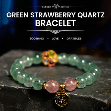 Natural Green Strawberry Quartz Fu Character Prosperity Bracelet (14-18cm)