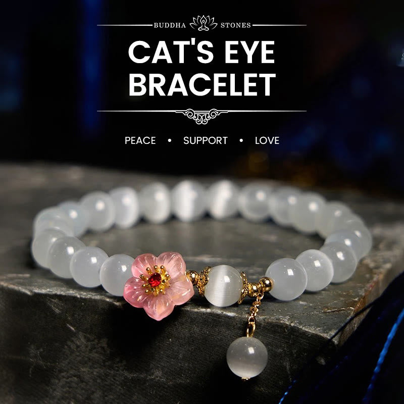 Pink Floral Cat's Eye and Clear Quartz Beaded Support Bracelet