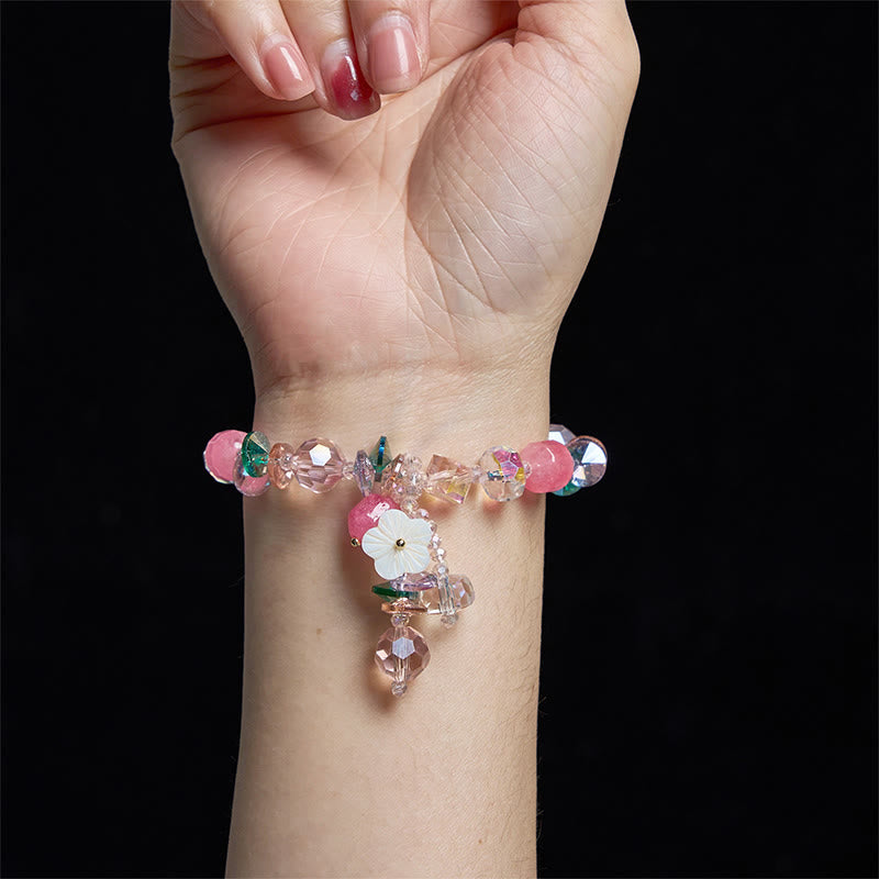 Floral Rose Green & Clear Quartz Beaded Energy Bracelet