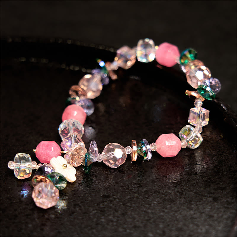 Floral Rose Green & Clear Quartz Beaded Energy Bracelet