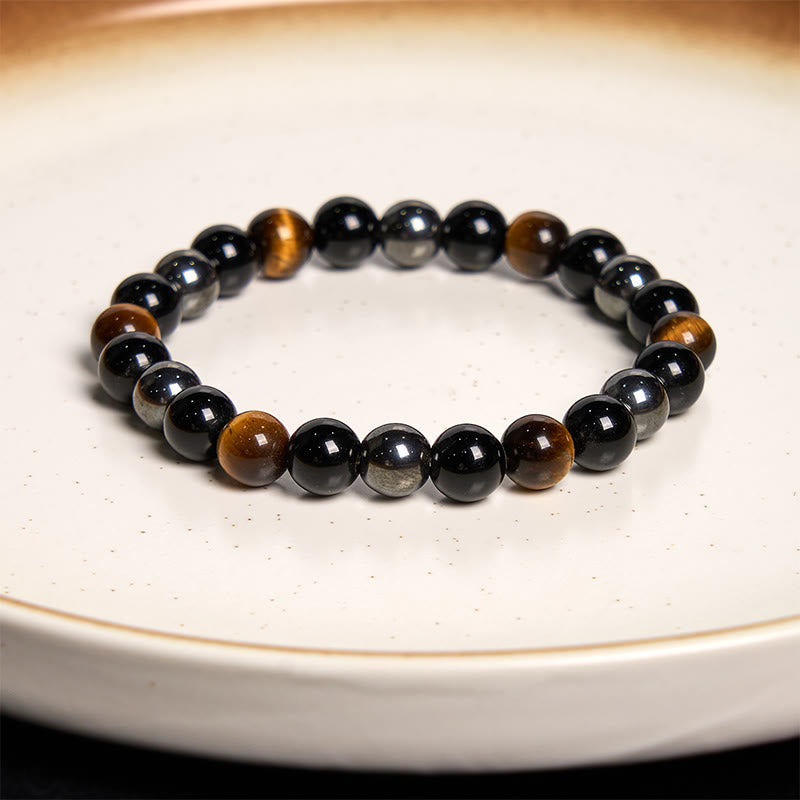 Natural Tiger's Eye Obsidian Hematite Positive Powerful Bracelet