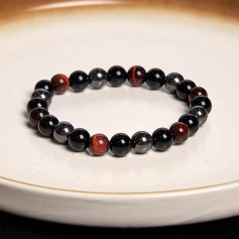 Natural Tiger's Eye Obsidian Hematite Positive Powerful Bracelet