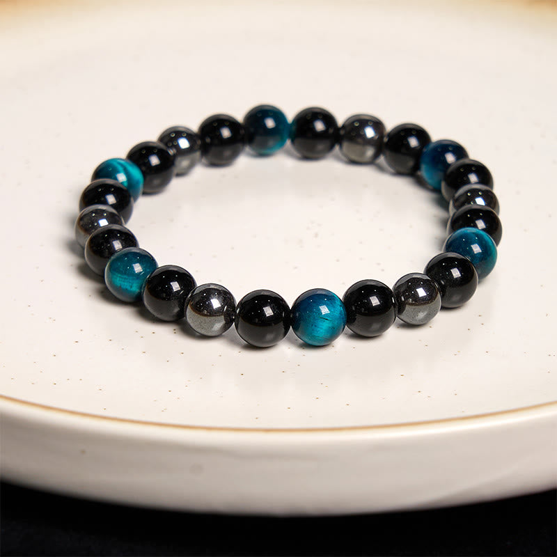 Natural Tiger's Eye Obsidian Hematite Positive Powerful Bracelet