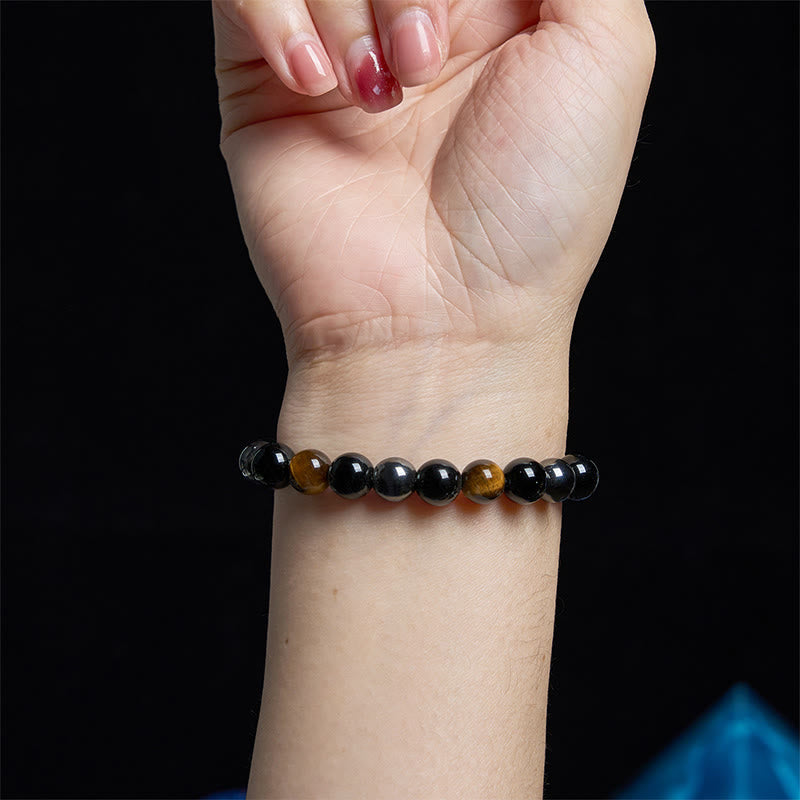 Natural Tiger's Eye Obsidian Hematite Positive Powerful Bracelet