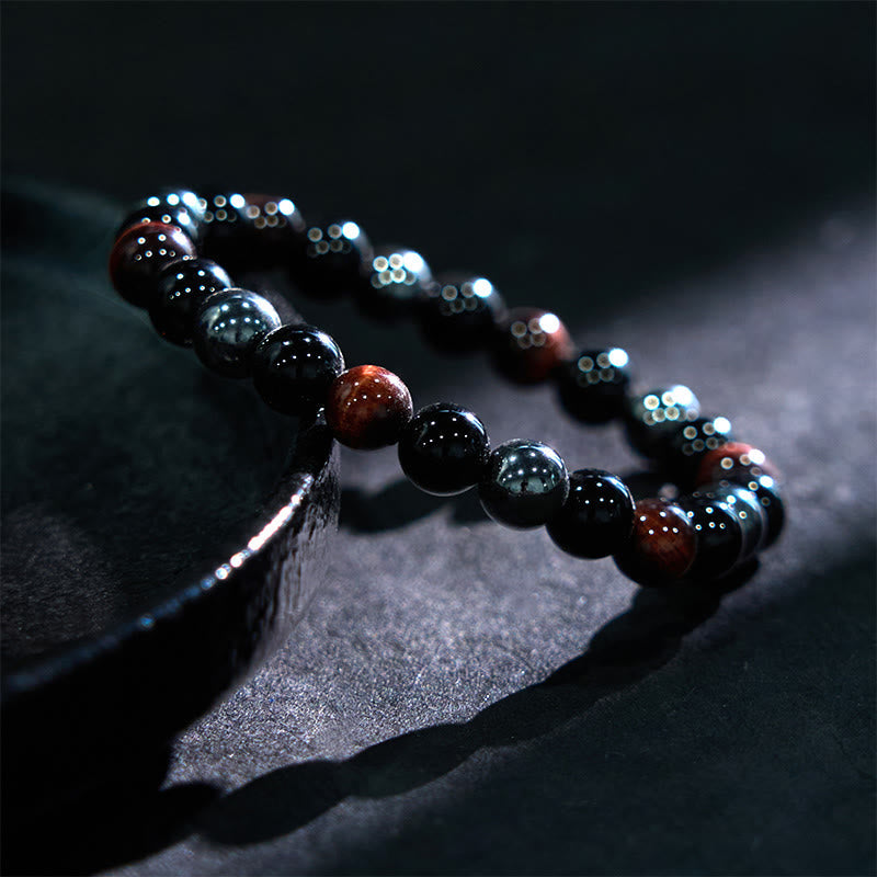 Natural Tiger's Eye Obsidian Hematite Positive Powerful Bracelet