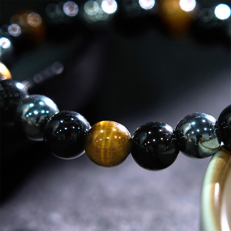Natural Tiger's Eye Obsidian Hematite Positive Powerful Bracelet