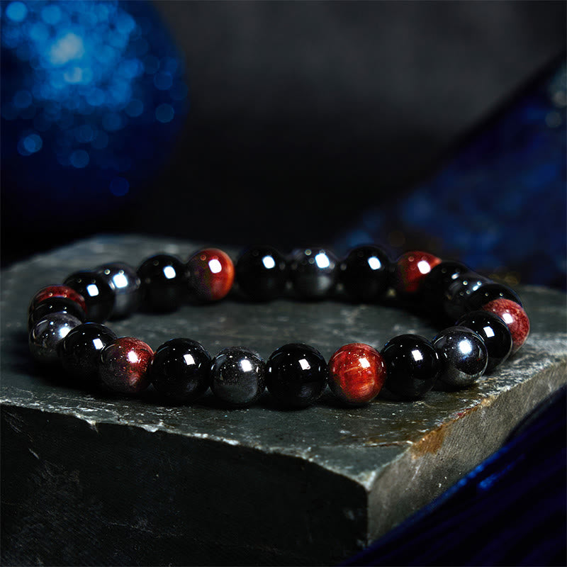 Natural Tiger's Eye Obsidian Hematite Positive Powerful Bracelet