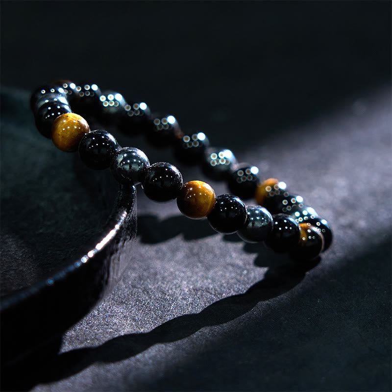 Natural Tiger's Eye Obsidian Hematite Positive Powerful Bracelet