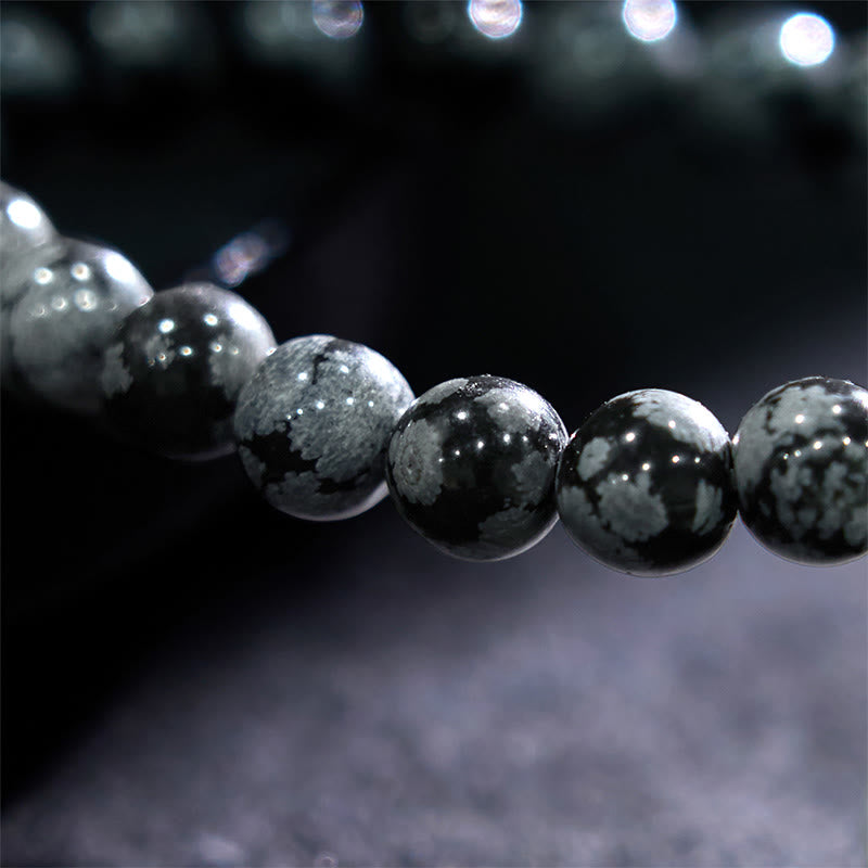 Natural Snowflake Obsidian Beaded Stretch Bracelet