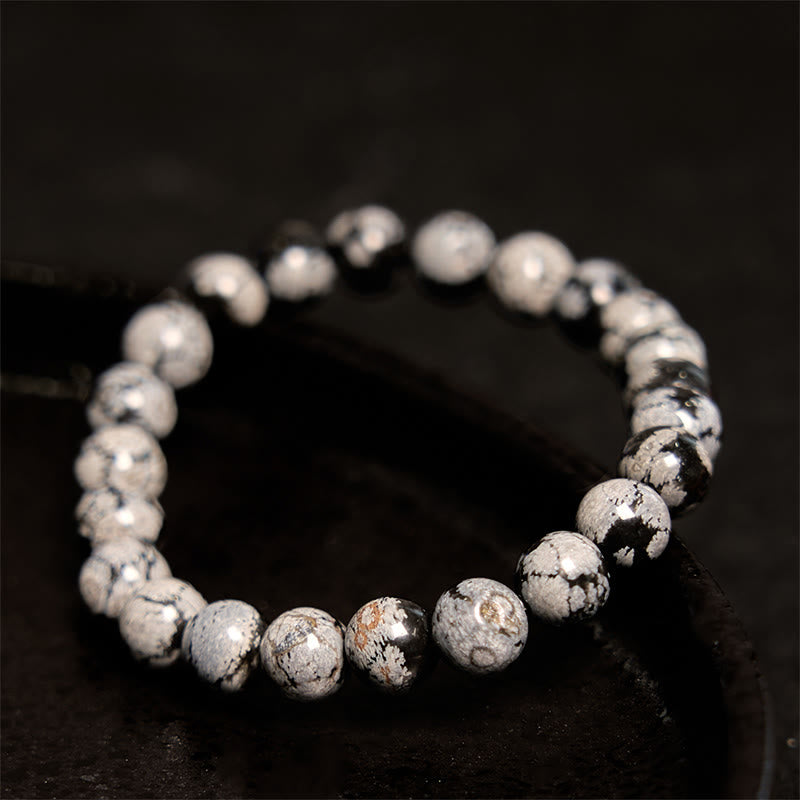 Natural Snowflake Obsidian Beaded Stretch Bracelet