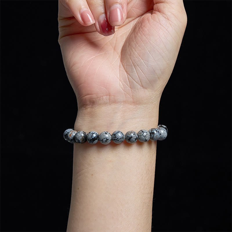 Natural Snowflake Obsidian Beaded Stretch Bracelet