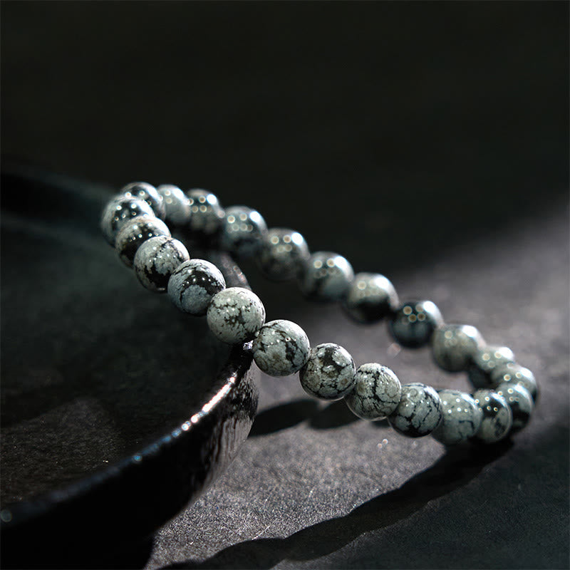 Natural Snowflake Obsidian Beaded Stretch Bracelet