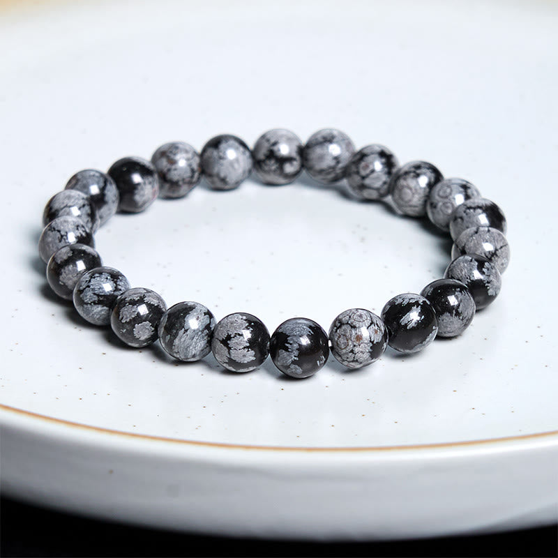 Natural Snowflake Obsidian Beaded Stretch Bracelet