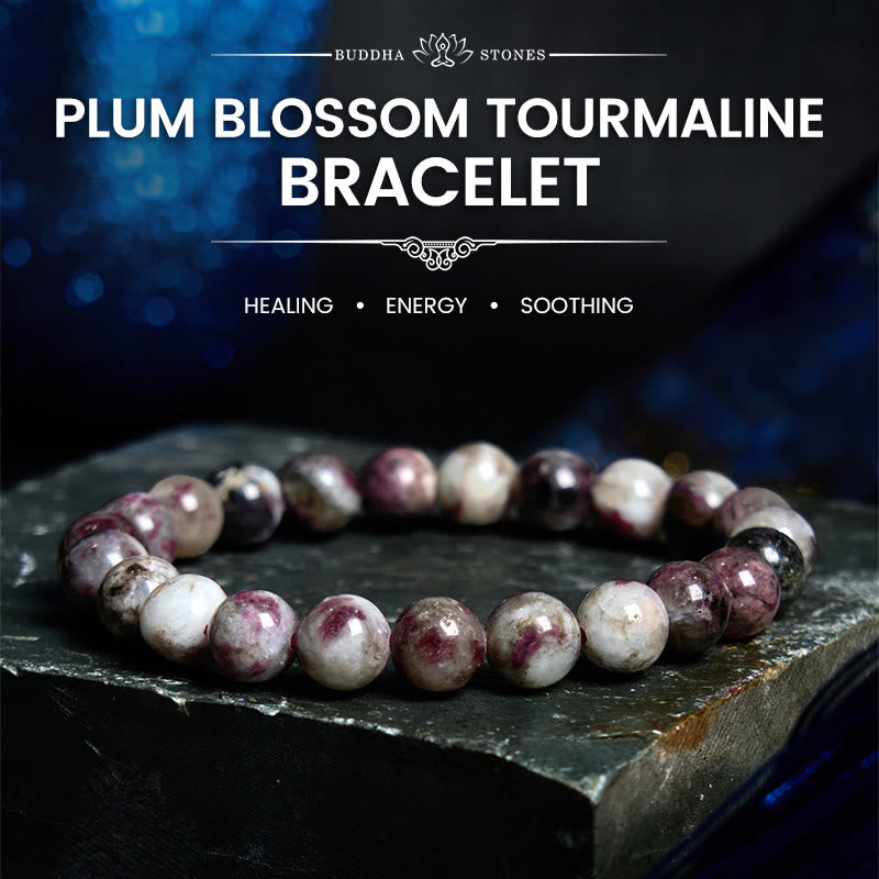 Natural Plum Blossom Tourmaline Beaded Energy Bracelet