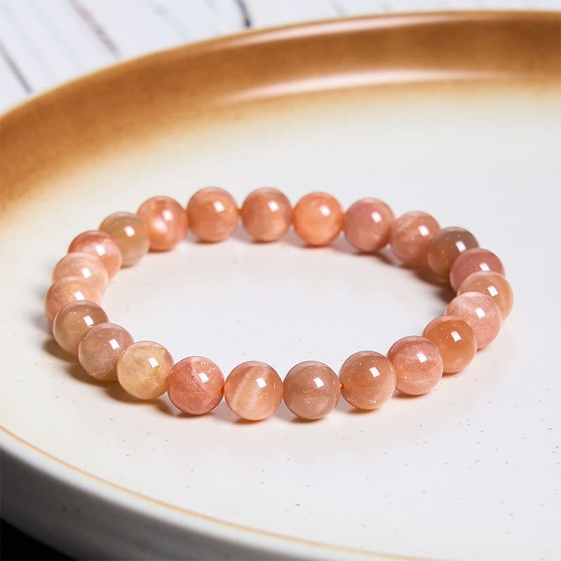 Natural Sunstone Round Beaded Energy Anchor Bracelet