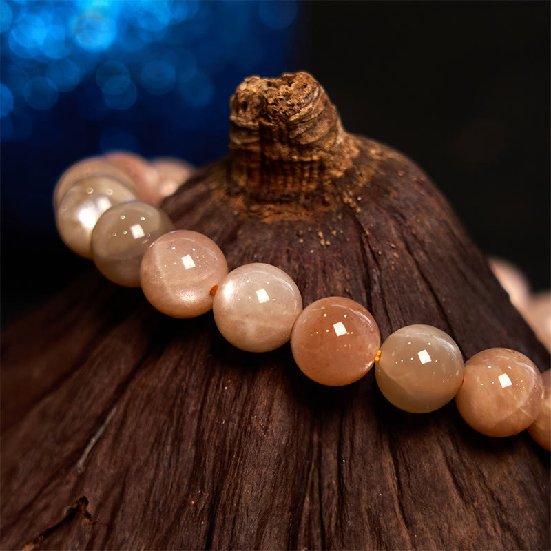 Natural Sunstone Round Beaded Energy Anchor Bracelet
