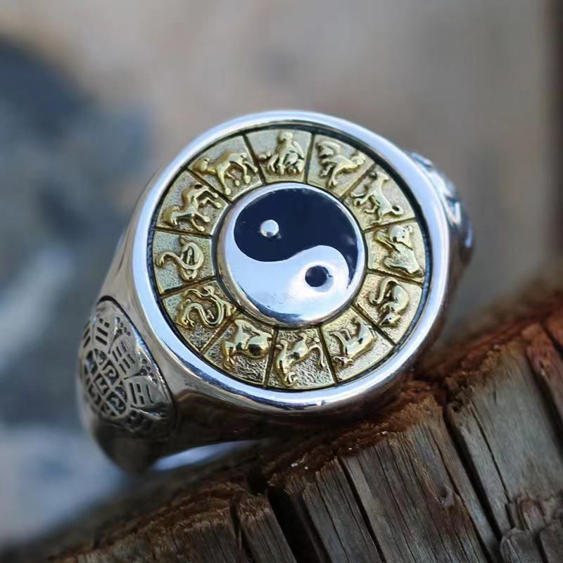 Yin Yang Chinese Zodiac Copper Wealth Adjustable Ring